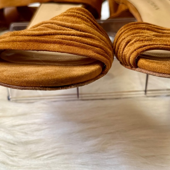 Stuart Weitzman Ankle Wrap Swifty Heels Camel Suede Sandals | Tan Brown Size 10 - Picture 13 of 15